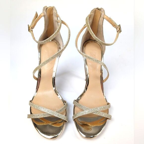 Jewel by Badgley Mischka Gold Metallic Heels Strapy with ankle straps size 8.5 - Picture 1 of 11